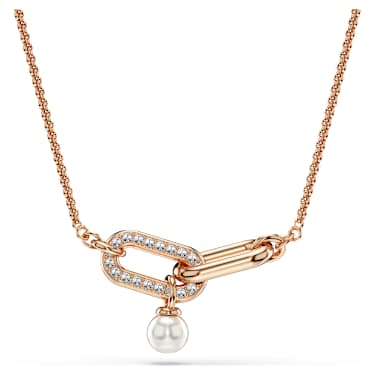 Constella pendant, Crystal pearl, Round cut, White, Rose gold-tone plated - Swarovski, 5728589