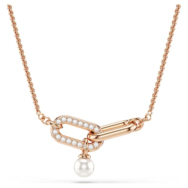 Constella pendant, Crystal pearl, Round cut, White, Rose gold-tone plated - Swarovski, 5728589