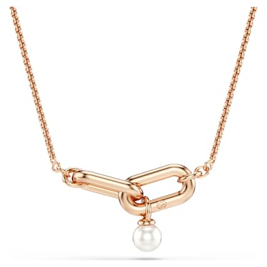 Constella 链坠, 仿水晶珍珠, 圆形切割, 白色, 镀玫瑰金色调 - Swarovski, 5728589