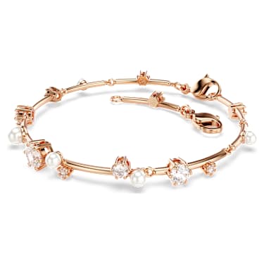 Constella Tennis 브레이슬릿, 크리스털 펄, 라운드 컷, 화이트, 로즈골드 톤 플래팅 - Swarovski, 5729505