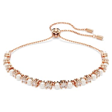 Matrix Tennis 브레이슬릿, 크리스털 펄, 라운드 컷, 화이트, 로즈골드 톤 플래팅 - Swarovski, 5729506