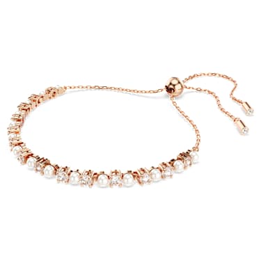 Matrix Tennis 브레이슬릿, 크리스털 펄, 라운드 컷, 화이트, 로즈골드 톤 플래팅 - Swarovski, 5729506