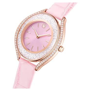 Crystalline aura watch, Swiss Made, Leather strap, Pink, Rose gold-tone finish - Swarovski, 5730150