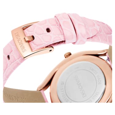Montre Crystalline aura, Fabriqué en Suisse, Bracelet en cuir, Roses, Finition or rose - Swarovski, 5730150