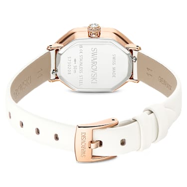 Montre Dextera octagon, Fabriqué en Suisse, Bracelet en cuir, Blanc, Finition or rose - Swarovski, 5730208