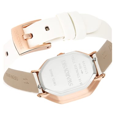 Montre Dextera octagon, Fabriqué en Suisse, Bracelet en cuir, Blanc, Finition or rose - Swarovski, 5730208