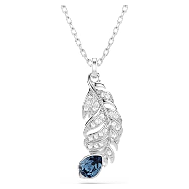 Pendente Idyllia, Taglio misto, Piuma, Blu, Placcato rodio - Swarovski, 5730358