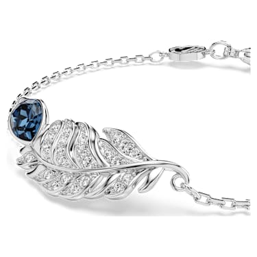 Idyllia 手链, 混合切割, 羽毛, 蓝色, 镀铑 - Swarovski, 5730359