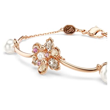 Idyllia bracelet, Crystal pearl, Mixed cuts, Flower, Multicolored, Rose gold-tone plated - Swarovski, 5730361