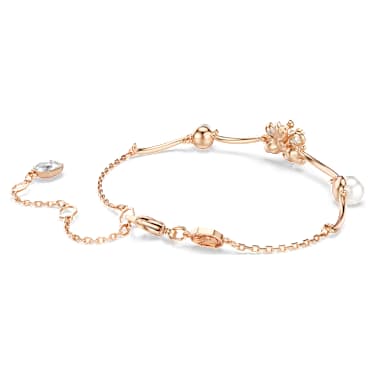 Idyllia 手链, 仿水晶珍珠, 混合切割, 花朵, 流光溢彩, 镀玫瑰金色调 - Swarovski, 5730361