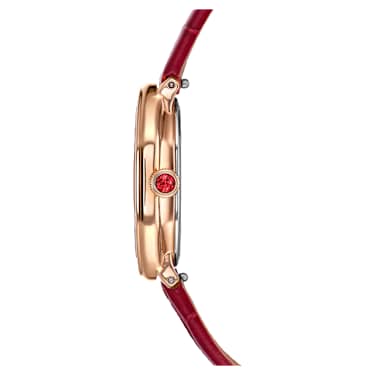 Dextera octagon watch, Swiss Made, Leather strap, Red, Rose gold-tone finish - Swarovski, 5730373
