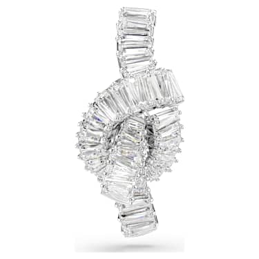 Matrix tack pin, Baguette cut, Knot, White, Rhodium plated - Swarovski, 5731102