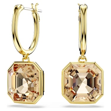 Millenia drop earrings, Square cut, Caramel, Gold-tone plated - Swarovski, 5731148