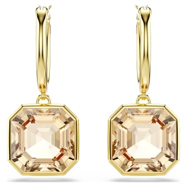 Millenia drop earrings, Square cut, Caramel, Gold-tone plated - Swarovski, 5731148