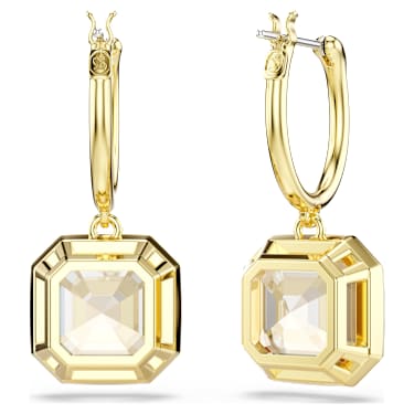 Millenia drop earrings, Square cut, Caramel, Gold-tone plated - Swarovski, 5731148