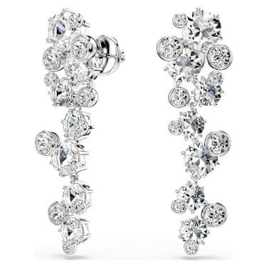 Constella drop earrings, Mixed cuts, White, Rhodium plated - Swarovski, 5732252