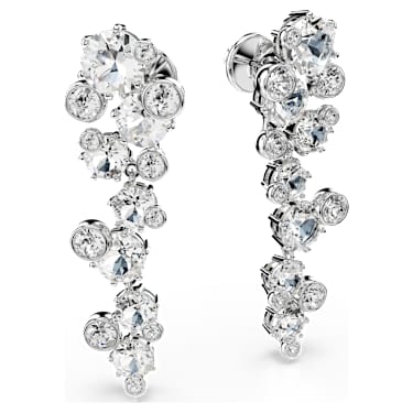 Constella drop earrings, Mixed cuts, White, Rhodium plated - Swarovski, 5732252