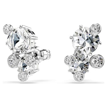 Constella stud earrings, Round cut, White, Rhodium plated - Swarovski, 5732253