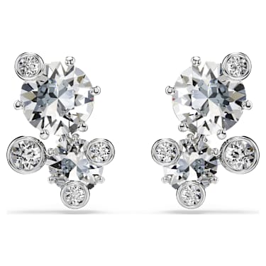 Constella stud earrings, Round cut, White, Rhodium plated - Swarovski, 5732253