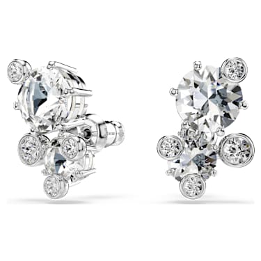 Constella stud earrings, Round cut, White, Rhodium plated - Swarovski, 5732253