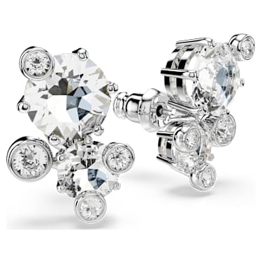 Constella stud earrings, Round cut, White, Rhodium plated - Swarovski, 5732253