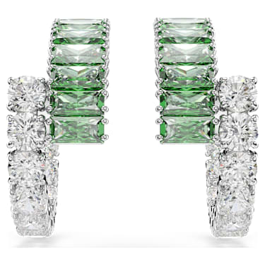 Brincos argola Matrix, Combinação de lapidações, Verdes, Lacado a ródio - Swarovski, 5732264