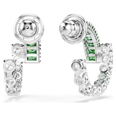 Matrix 大圈耳環, 混合式切割, 綠色, 鍍白金色 - Swarovski, 5732264