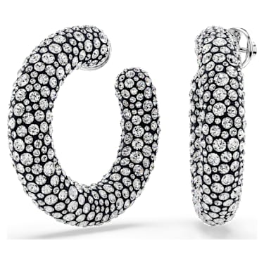 Sublima hoop earrings, Mixed round cuts, White, Rhodium plated - Swarovski, 5732283