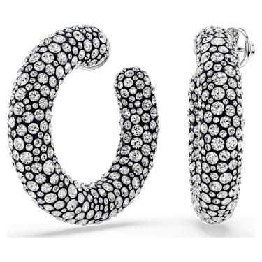 Sublima hoop earrings, Mixed round cuts, White, Rhodium plated - Swarovski, 5732283