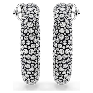 Sublima hoop earrings, Mixed round cuts, White, Rhodium plated - Swarovski, 5732283