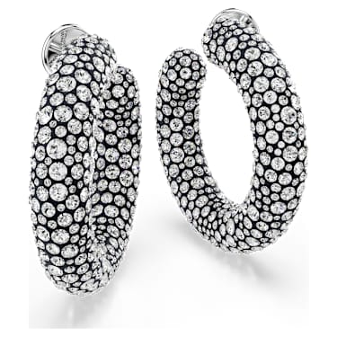 Sublima hoop earrings, Mixed round cuts, White, Rhodium plated - Swarovski, 5732283