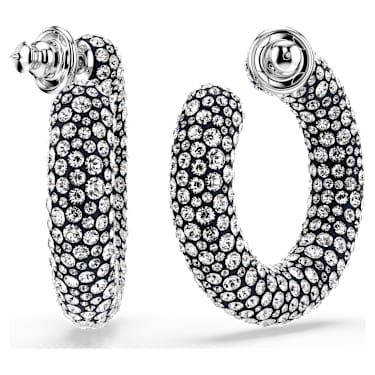 Sublima hoop earrings, Mixed round cuts, White, Rhodium plated - Swarovski, 5732283