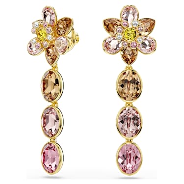 Idyllia drop earrings, Mixed cuts, Flower, Multicolored, Gold-tone plated - Swarovski, 5732381