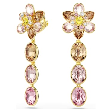 Idyllia drop earrings, Mixed cuts, Flower, Multicolored, Gold-tone plated - Swarovski, 5732381
