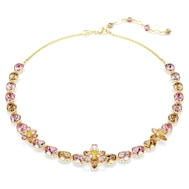 Idyllia necklace, Mixed cuts, Flower, Multicolored, Gold-tone plated - Swarovski, 5732385