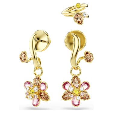 Idyllia 穿孔耳環, 套裝 (3), 混合式切割, 花朵, 漸層色, 18K 金飾面 - Swarovski, 5732386