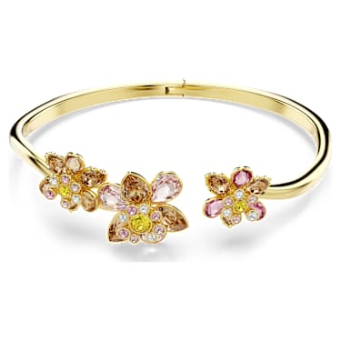 Idyllia bangle, Mixed cuts, Flower, Multicoloured, 18K gold finish - Swarovski, 5732387