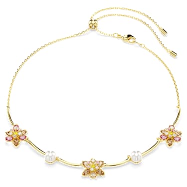 Idyllia necklace, Crystal pearl, Mixed cuts, Flower, Multicolored, Gold-tone plated - Swarovski, 5732388