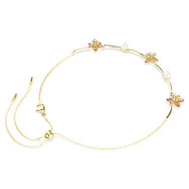 Idyllia necklace, Crystal pearl, Mixed cuts, Flower, Multicolored, Gold-tone plated - Swarovski, 5732388