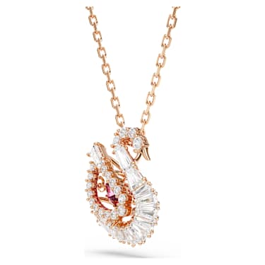 Dancing Swan 链坠, 天鹅, 红色, 镀玫瑰金色调 - Swarovski, 5732413