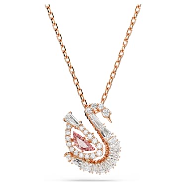 Pandantiv Swan, Tăieturi mixte, Lebădă, Roz, Finisaj din aur roz de 18k - Swarovski, 5732414