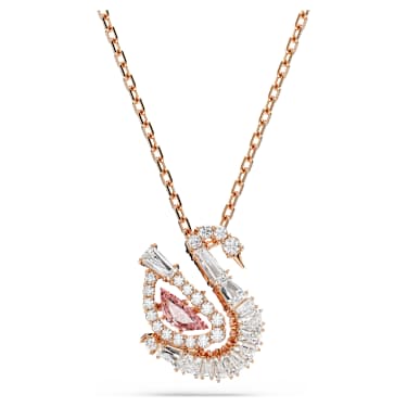 Swan 链坠, 混合切割, 天鹅, 粉红色, 玫瑰金色饰面 - Swarovski, 5732414