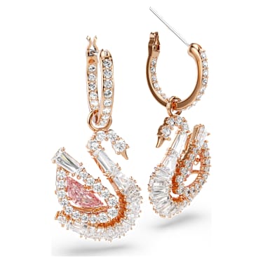 Swan csepp alakú fülbevaló, Pavé, Hattyú, Rózsaszín, 18 kt-os rózsaarany bevonat - Swarovski, 5732415