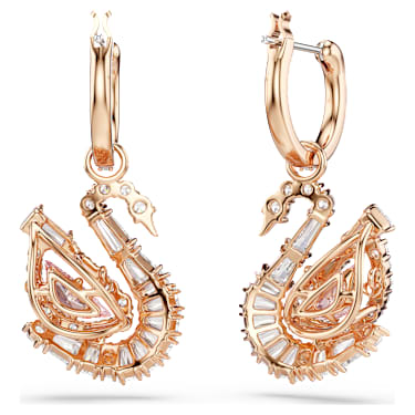 Swan 水滴形耳環, 密鑲, 天鵝, 粉紅色 - Swarovski, 5732415