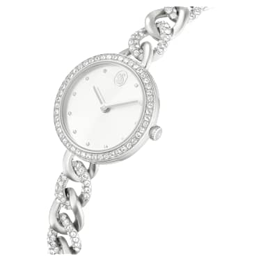Cocktail round horloge, Metalen armband, Zilverkleurig, Roestvrij staal - Swarovski, 5732765