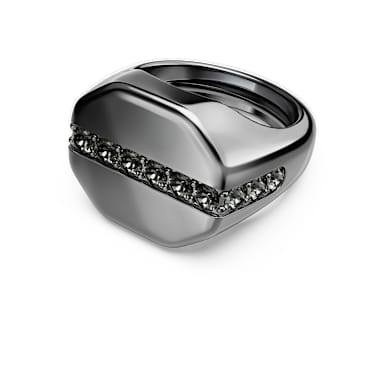 Dextera 戒指, 八边形, 圆形切割, 黑色, 镀钌 - Swarovski, 5732869