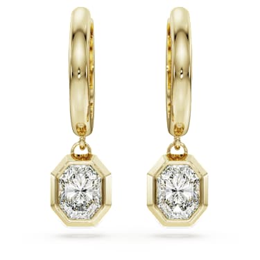 Eternity drop earrings, Lab-grown diamonds 1.0 ct tw, Octagon shape, 14K yellow gold - Swarovski, 5732900