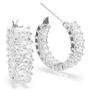 Matrix Kreolen, Baguette-Schliff, Weiß, Rhodiniert - Swarovski, 5733397