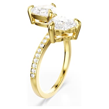 Mesmera open ring, Heart cut, Pavé, White, Gold-tone plated