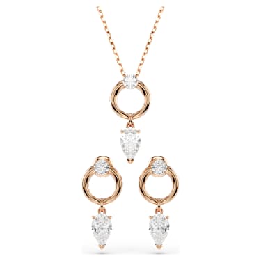 Komplet Mesmera, Hruškasti rez, Okrogli rez, Bela, V videzu rožnatega zlata 18K - Swarovski, 5733808